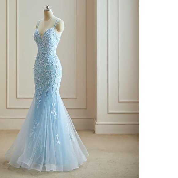 NWoT. Tulle Mermaid Formal Dress, Wine Red, Size 16 - Picture 2 of 5